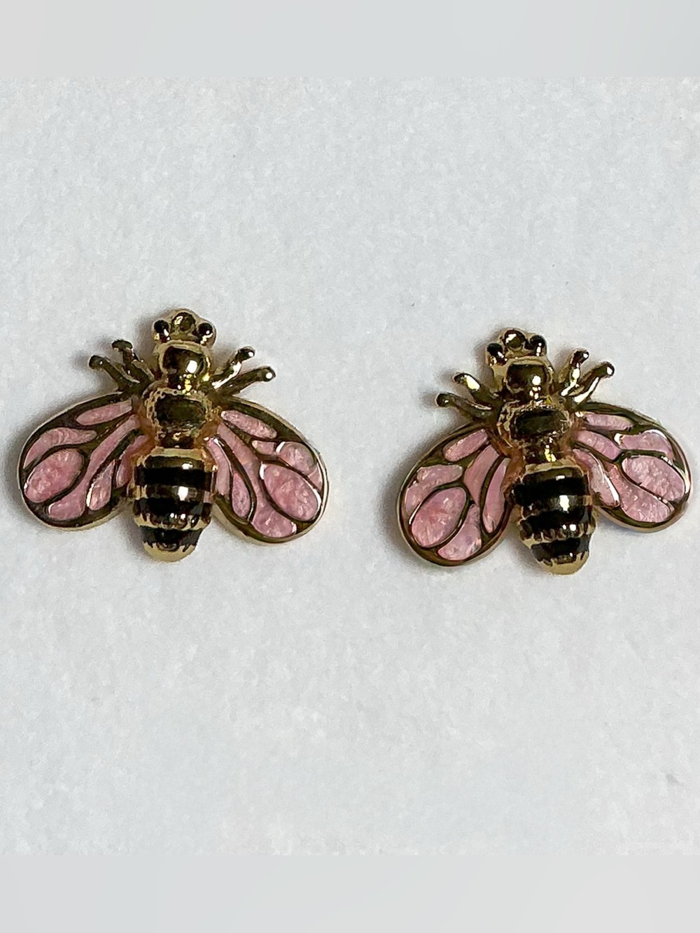 🐝 Gold Bee Earrings Pink & Black Enamel Painted Post Drop Hypoallergenic